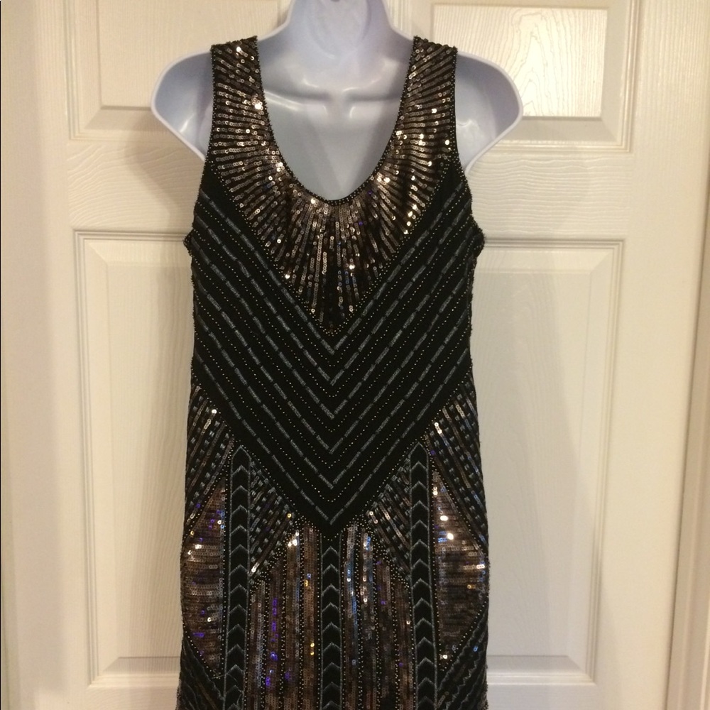 Sequined mini shift dress sz 10
